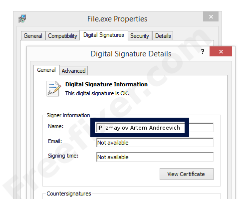 Screenshot of the IP Izmaylov Artem Andreevich certificate